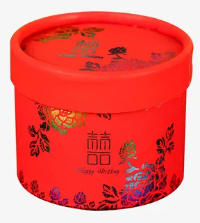 红色圆筒喜糖包装盒免抠