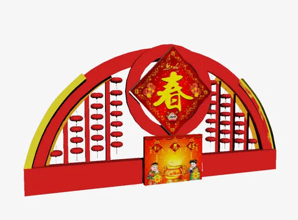 红色新春门框免抠