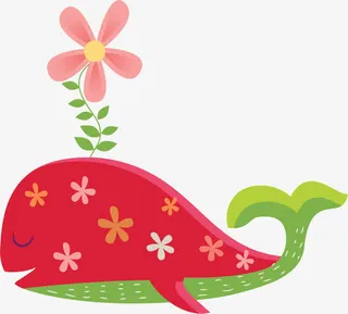 卡通红色鲸鱼免抠