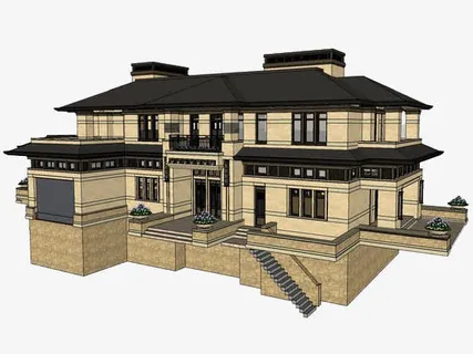 复式房屋效果立体图免抠