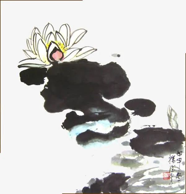 水墨风白莲免抠