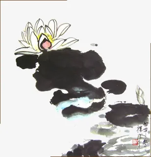 水墨风白莲免抠