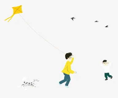 手绘可爱插画春天放风筝亲子插图免抠