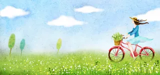 春天卡通手绘蓝色banner背景高清