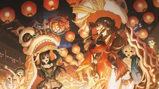 国潮，灯笼，舞狮子，元宵节高清