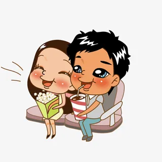 卡通看电影的情侣免抠图免抠