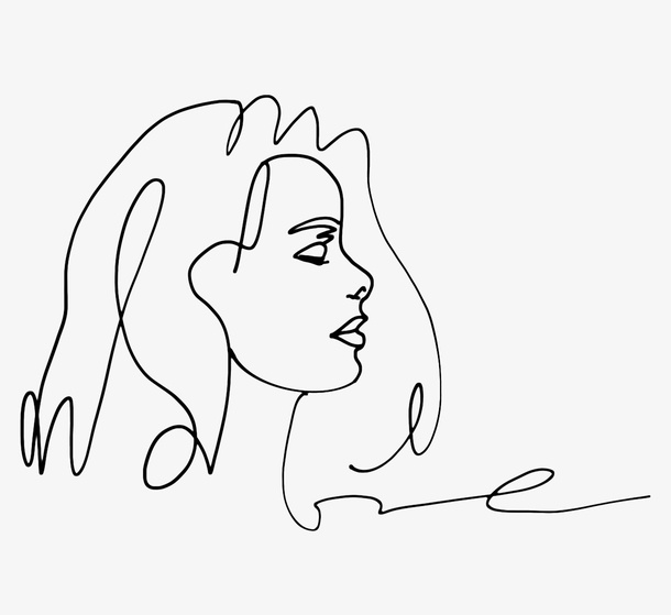 卡通手绘长发线女人插画免抠