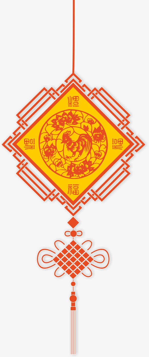 鸡年福字中国结透明NG素材免抠