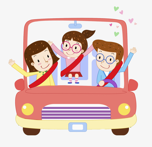 卡通开车的一家免抠图免抠