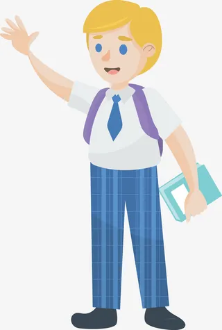 招手的初中学生人物免抠