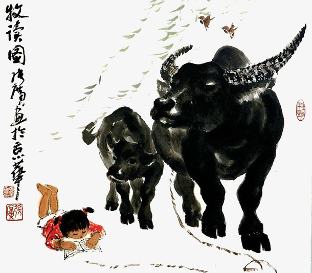 牛设计水墨画免抠