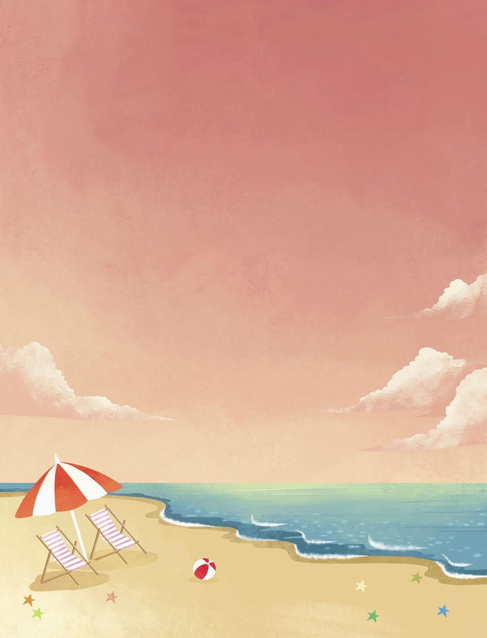 手绘夏日海滩唯美平面广告高清