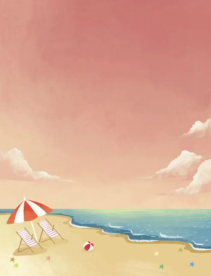 手绘夏日海滩唯美平面广告高清
