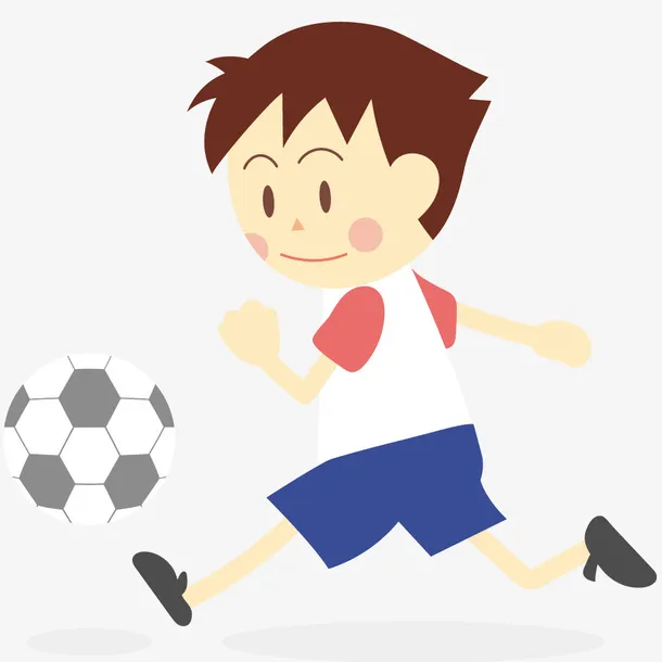 简约手绘卡通人物装饰男孩子踢足免抠