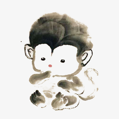 中国风水墨画可爱的小猴子免抠免抠