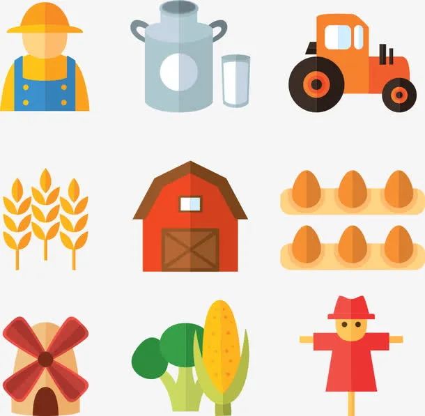 矢量小麦与风车免抠