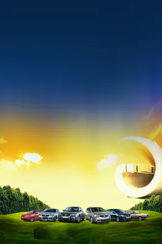 汽车夜晚月亮云彩奔驰广告背景高清