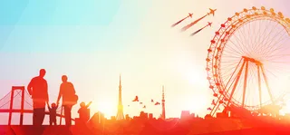 春天亲子游剪影渐变彩色banner高清