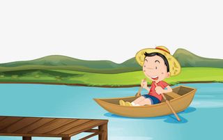 划船河边风景免抠