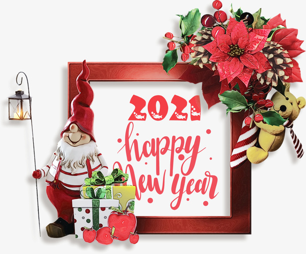 红色系新年相框免抠
