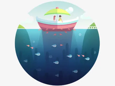 扁平化湖泊上的小船免抠