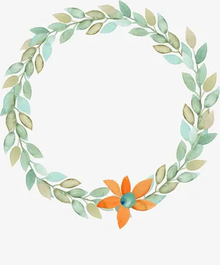 手绘卡通绿叶花环免抠