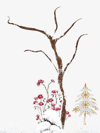 冬季落雪枝干免抠