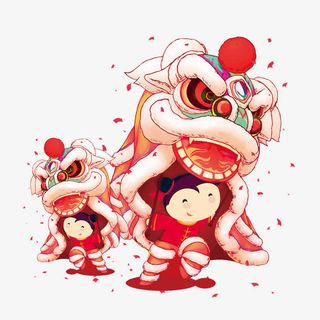 红色舞狮子免抠