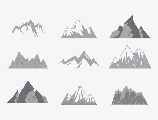 矢量简约黑白卡通扁平山峰合集免抠