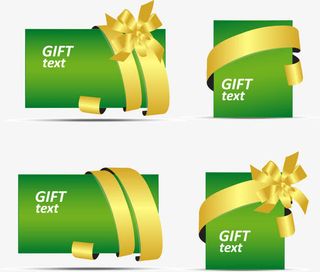 金色彩带绿色卡片免抠