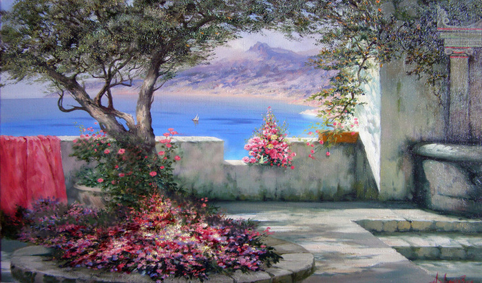 花园油画背景高清