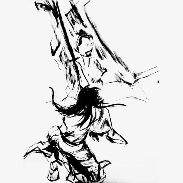 中国风水墨画剑客比武免抠