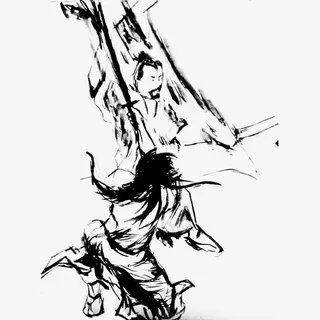 中国风水墨画剑客比武免抠