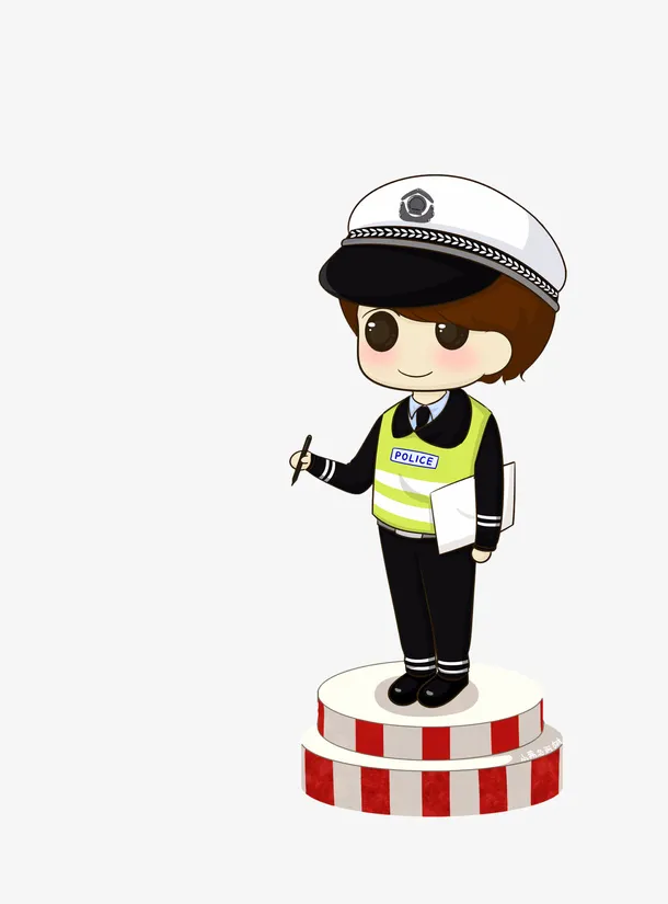 手绘卡通交警插画免抠