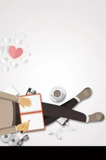 情人节白色卡通写日记的男青年背景高清