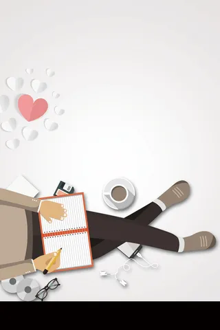 情人节白色卡通写日记的男青年背景高清