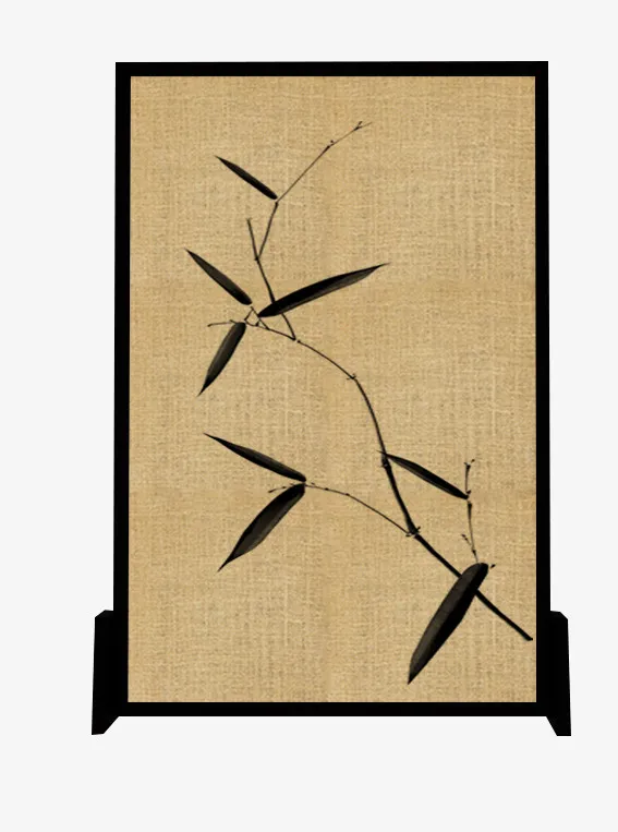 棉麻布艺实木落地屏风免抠