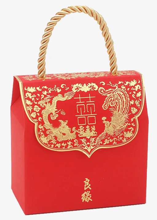 中国风结婚喜糖红色拎包免抠