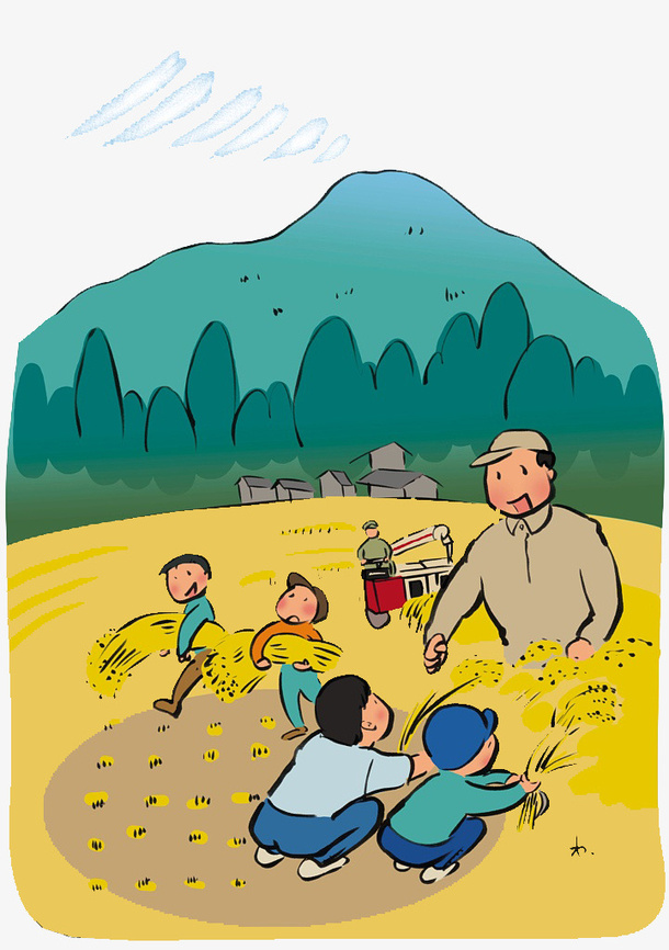 卡通插图收割麦子免抠