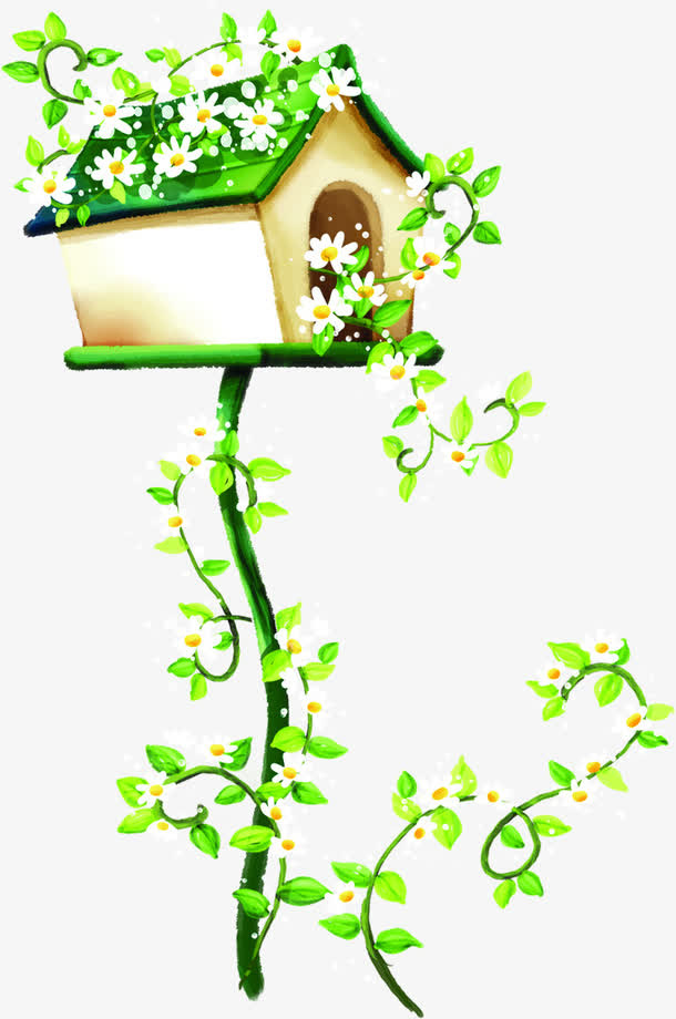 春天绿色鸟窝花朵免抠