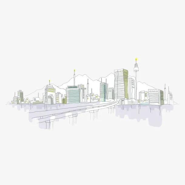 简笔画中的城市免抠