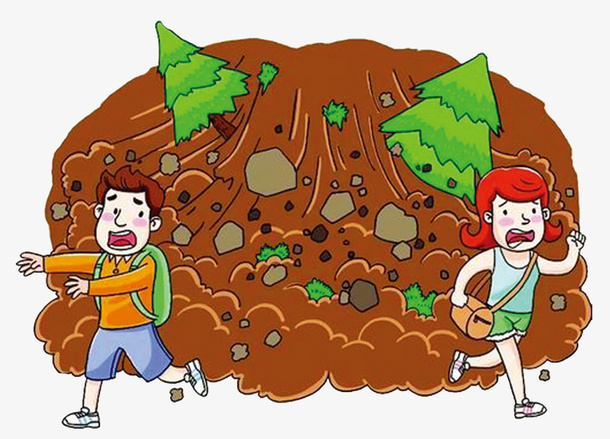 卡通图山体滑坡中奔跑的人免抠