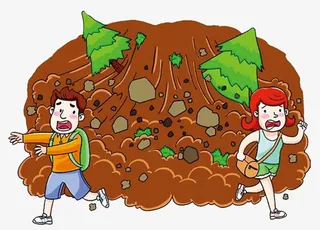 卡通图山体滑坡中奔跑的人免抠