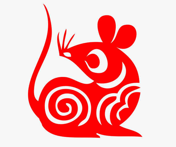 鼠年卡通红色窗花免抠