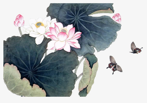水墨画荷花免抠