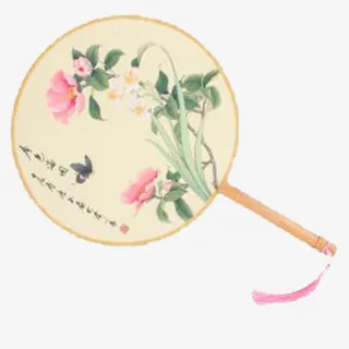 米黄色圆形花朵扇子免抠