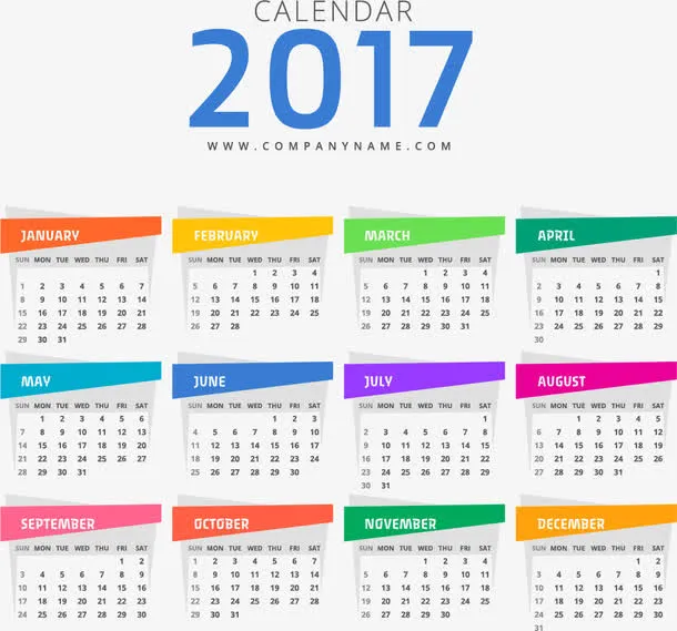 蓝色2017新年日历免抠