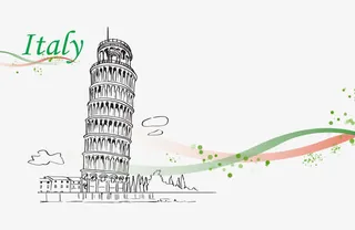 线条意大利比萨斜塔免抠
