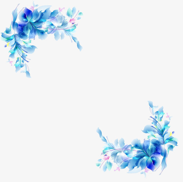 艺术设计风格蓝色花卉对角花免抠