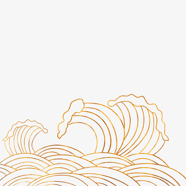 国潮风金色海浪图案免抠